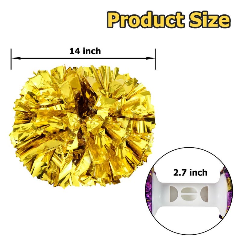 Hooshing 2PCS Gold Pom Poms Cheerleading with Baton Handle Cheering for Girls Team Spirit Sports Dance - Image 2